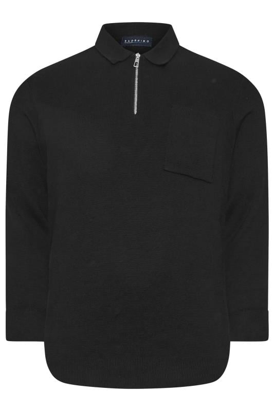 BadRhino Big & Tall Black Milano Knit Quarter Zip Jumper | BadRhino 3