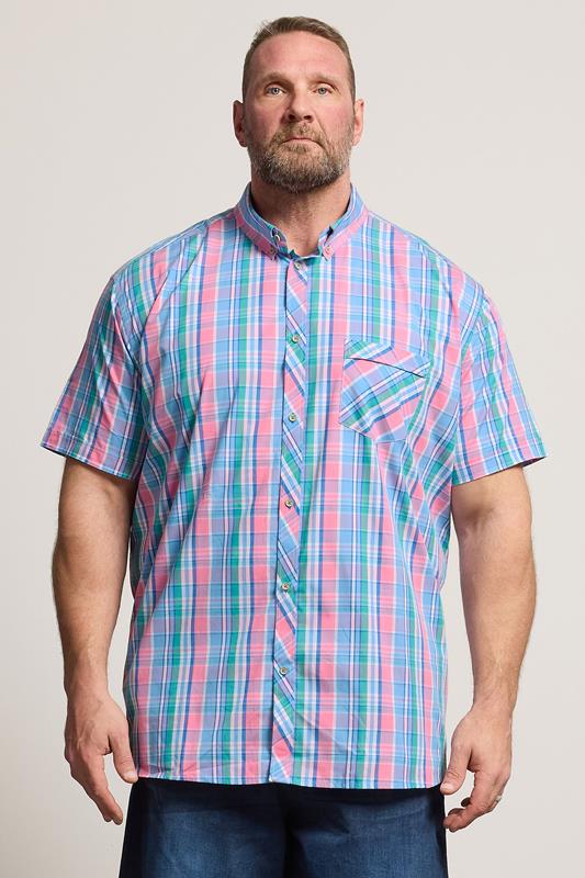  KAM Big & Tall Pink Check Short Sleeve Shirt