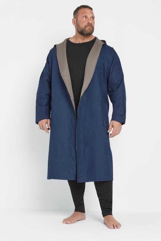 ED BAXTER Big & Tall Navy Blue Waffle Dressing Gown | BadRhino 2