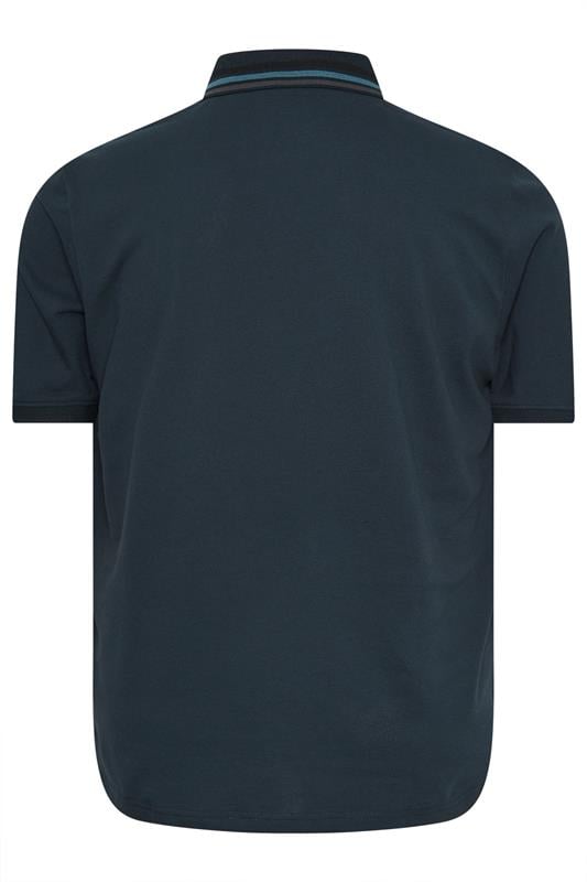 LYLE & SCOTT Big & Tall Navy Blue Striped Tipped Polo Shirt | BadRhino 2