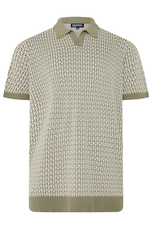 BadRhino Big & Tall Khaki Green Pattern Knitted Trophy Polo | BadRhino 5