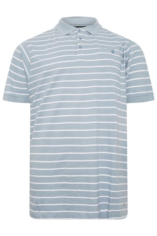 KAM Big & Tall Dusty Blue Stripe Print Polo Shirt | BadRhino 2