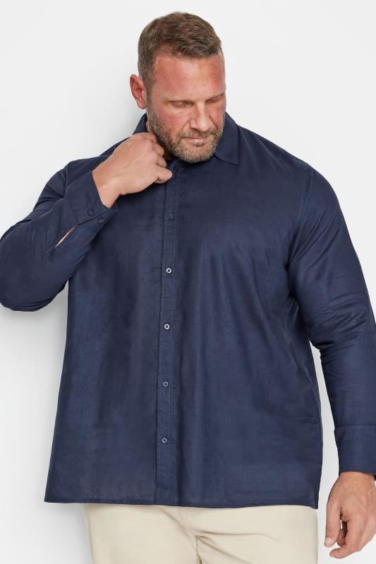 BadRhino Navy Blue Long Sleeve Linen Shirt | BadRhino 2