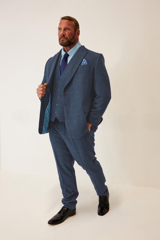 Men's  BadRhino Tailoring Big & Tall Blue Tweed Check Suit Trousers
