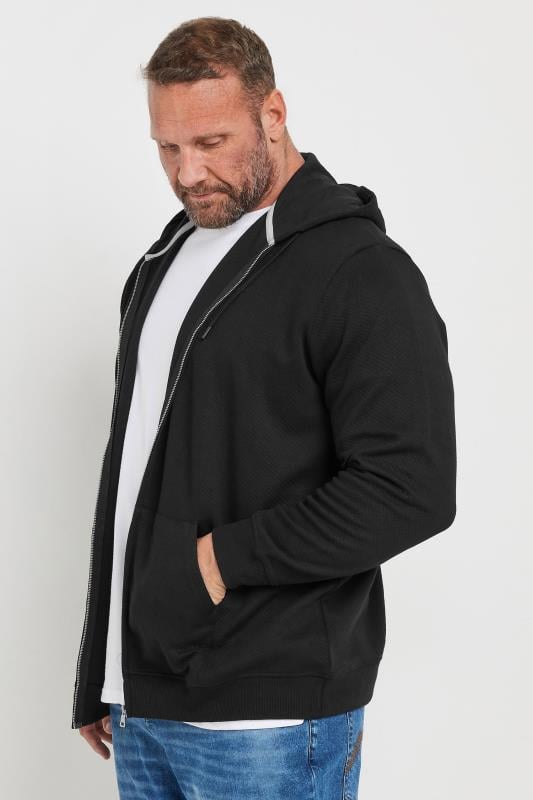 BadRhino Big & Tall Black Zip Through Diamond Quilted Hoodie | BadRhino 1