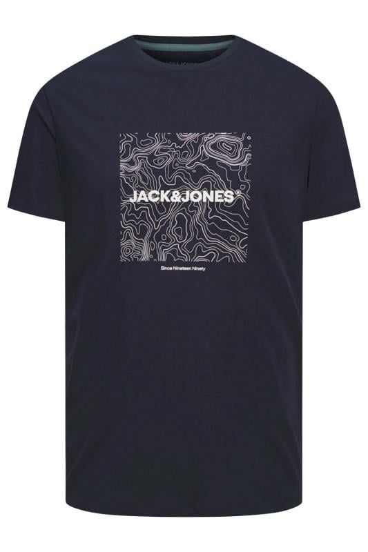 JACK & JONES Big & Tall Navy Blue Abstract Logo Print T-Shirt | BadRhino 1