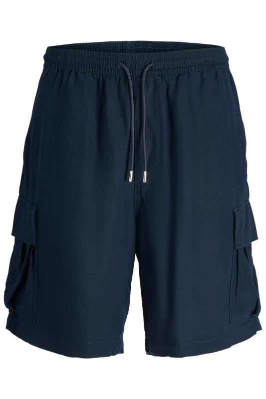 JACK & JONES Big & Tall Navy Blue Linen Look Cargo Shorts | BadRhino  1