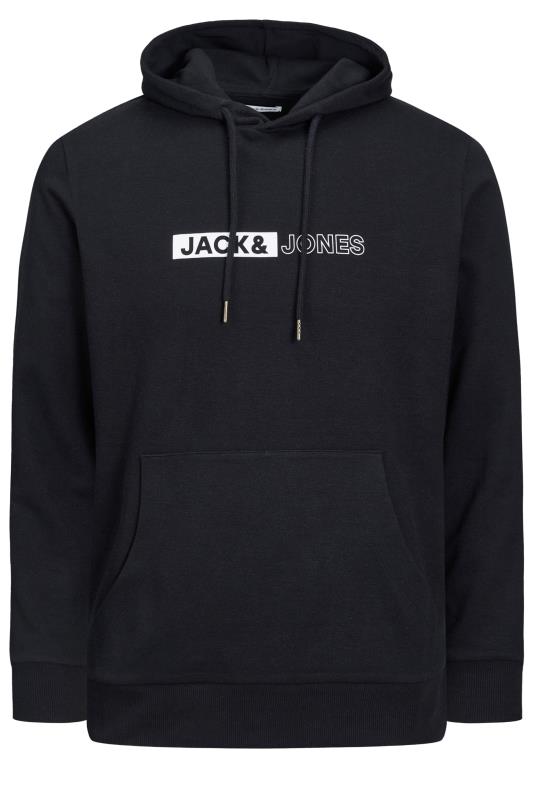 JACK & JONES Big & Tall Plus Size Black Logo Print Hoodie | BadRhino  3