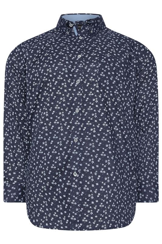 KAM Big & Tall Navy Blue Floral Shirt | BadRhino 1