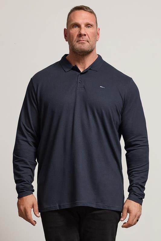 Men's  BadRhino Big & Tall Navy Blue Long Sleeve Core Polo Shirt