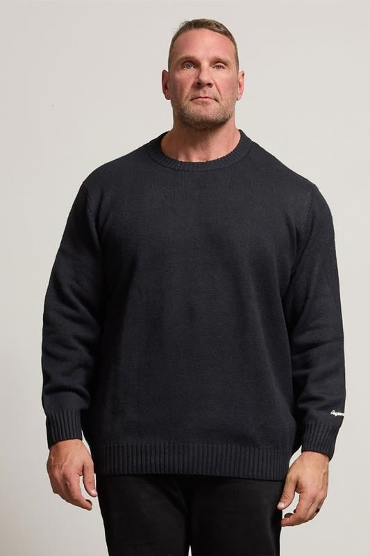 JACK & JONES Big & Tall Black Crew Neck Knit Jumper