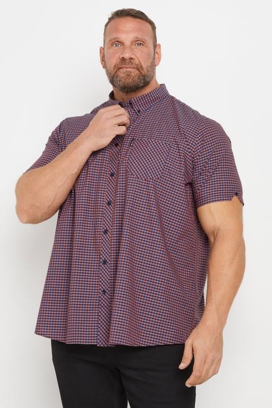 BEN SHERMAN Big & Tall Orange Gingham Short Sleeve Shirt | BadRhino 1