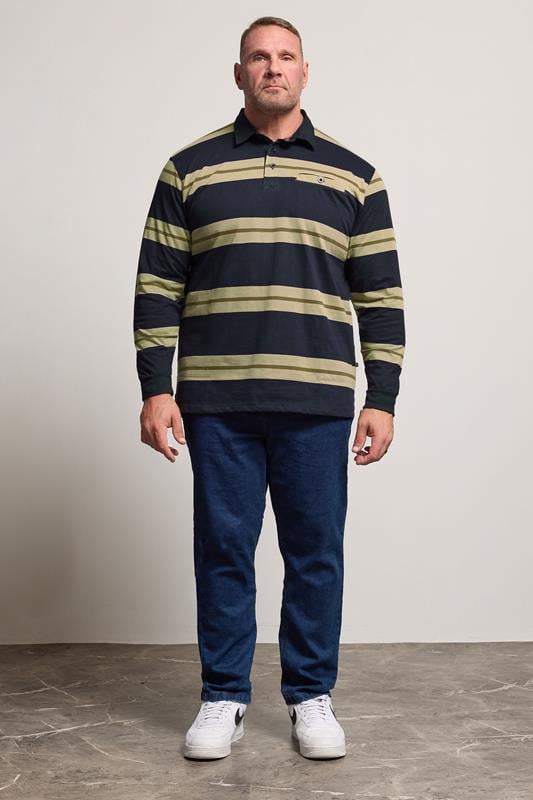KAM Navy Blue Striped Long Sleeve Rugby Polo Shirt | BadRhino 2