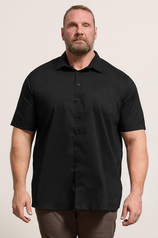  D555 Big & Tall Black Short Sleeve Non Iron Stretch Shirt
