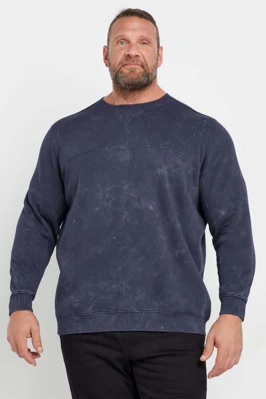 BadRhino Big & Tall Navy Blue Acid Wash Sweatshirt | BadRhino 2