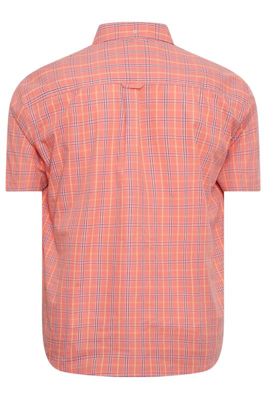 BadRhino Big & Tall Salmon Pink & Blue Small Check Print Shirt | BadRhino 5