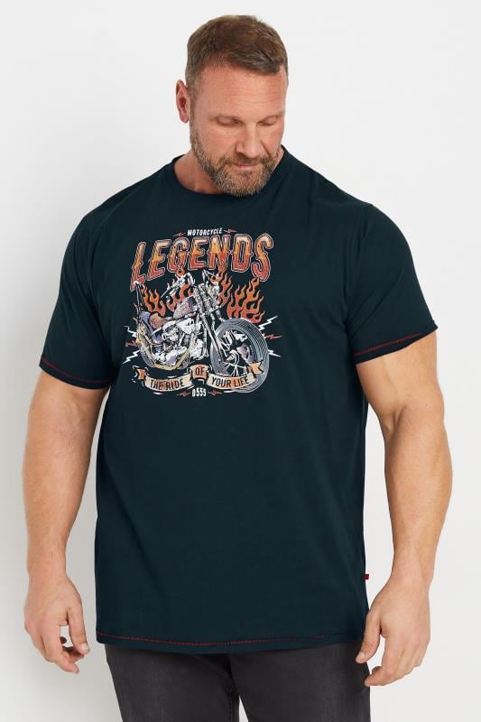 D555 Big & Tall Black Motorbike 'Legends' Printed T-Shirt | BadRhino 1