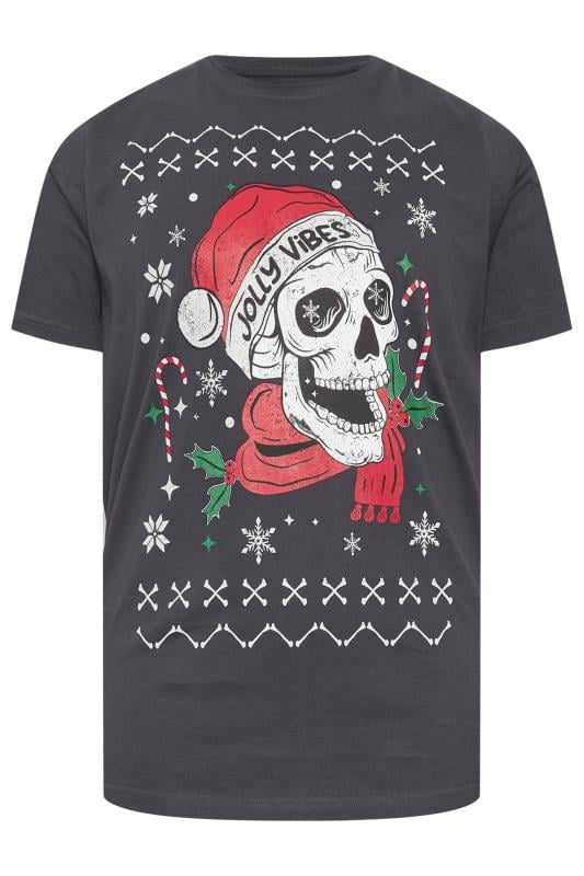 BadRhino Big & Tall Grey Christmas Skull Graphic T-Shirt | BadRhino 3