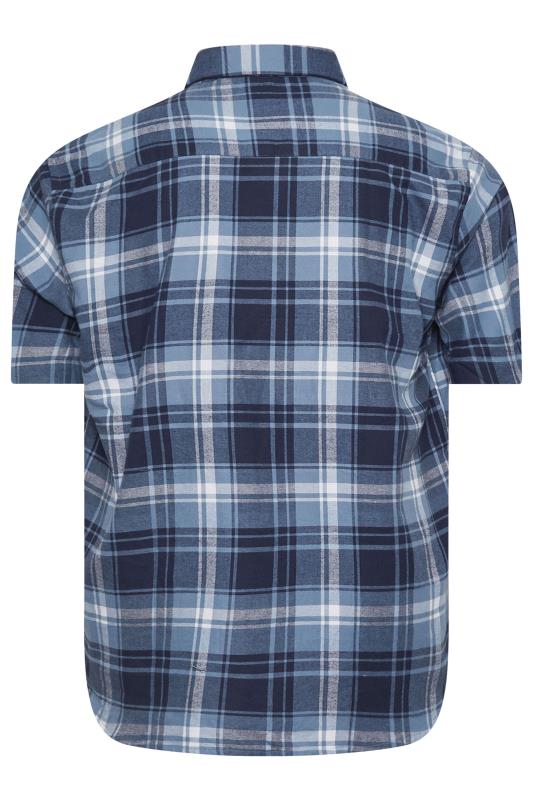 KAM Big & Tall Blue Short Sleeve Gingham Check Shirt | BadRhino 2