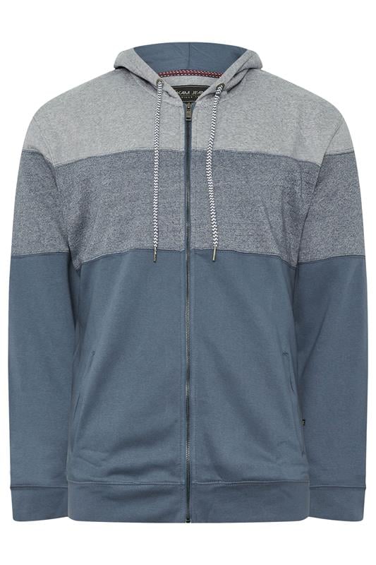 KAM Big & Tall Indigo Blue Marl Stripe Zip Through Hoodie | BadRhino 1