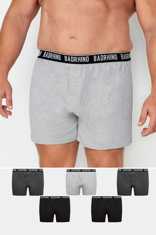 Men's  BadRhino Big & Tall 5 PACK Black & Grey Button Up Loose Fit Boxers