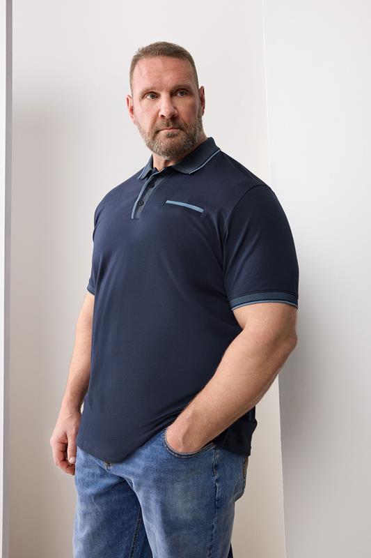  BadRhino Big & Tall Navy Blue Pocket Jacquard Polo Shirt