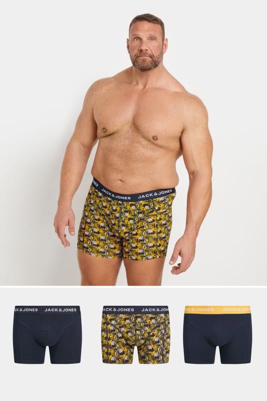 JACK & JONES Big & Tall 3 PACK Navy & Skull Print Trunks | BadRhino 1