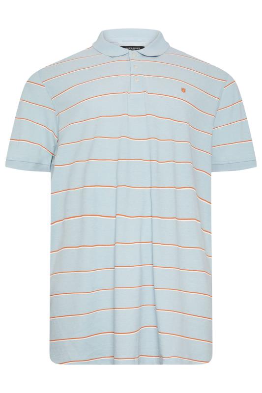 JACK & JONES Light Blue & Orange Stripe Short Sleeve Stripe Polo Shirt | BadRhino 2