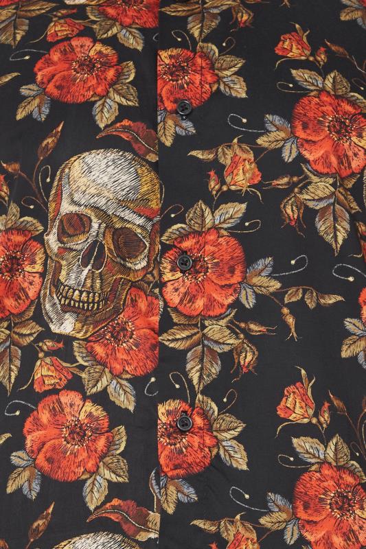 KAM Big & Tall Black Floral Skull Print Short Sleeve Shirt | BadRhino 2