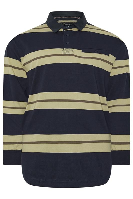 KAM Navy Blue Striped Long Sleeve Rugby Polo Shirt | BadRhino 4