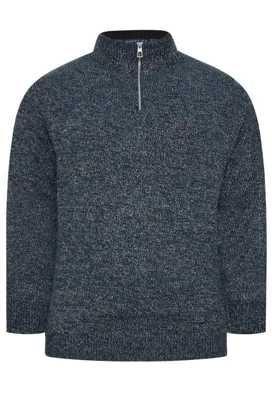 BadRhino Big & Tall Blue Marl Quarter Zip Knitted Jumper | BadRhino 4