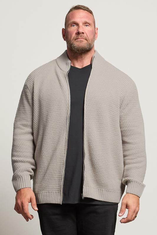 BadRhino Big & Tall Natural Brown Wool Zip Through Cardigan | BadRhino 1