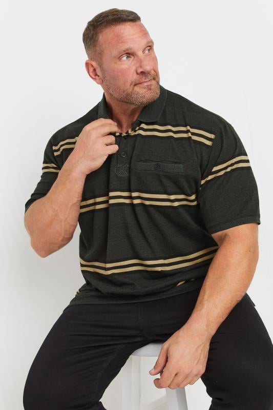 KAM Charcoal Short Sleeve Rugby Stripe Polo Shirt | BadRhino 1