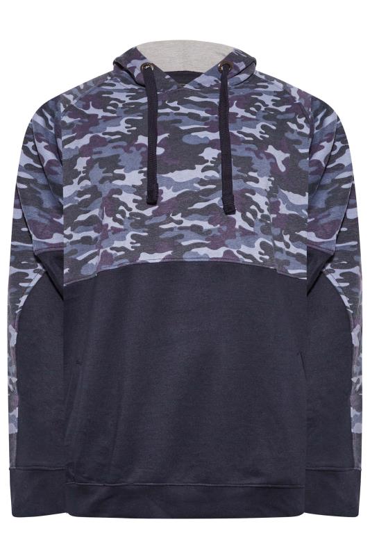 KAM Big & Tall Navy Blue Camo Colour Block Hoodie | BadRhino 3