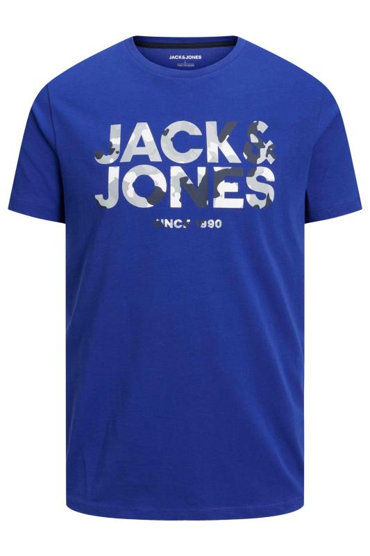 JACK & JONES Big & Tall Blue Camo Logo Crew Neck T-Shirt | BadRhino