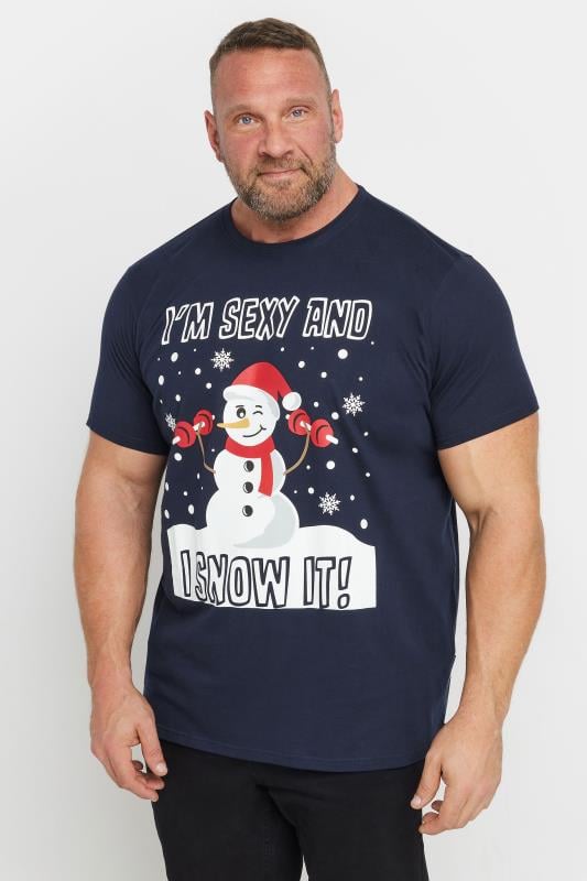 BadRhino Big & Tall Navy Blue Snowman Graphic Christmas T-Shirt | BadRhino 1