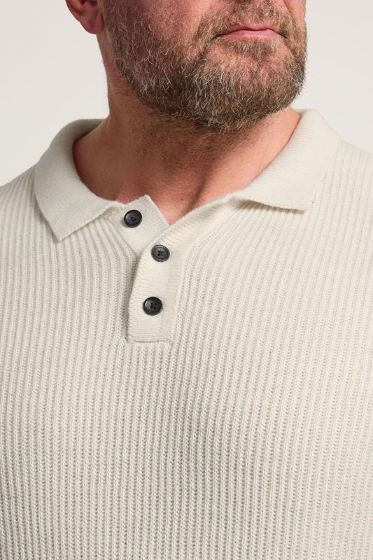 BadRhino Big & Tall Natural Brown Chunky Knit Collared Jumper | BadRhino 4