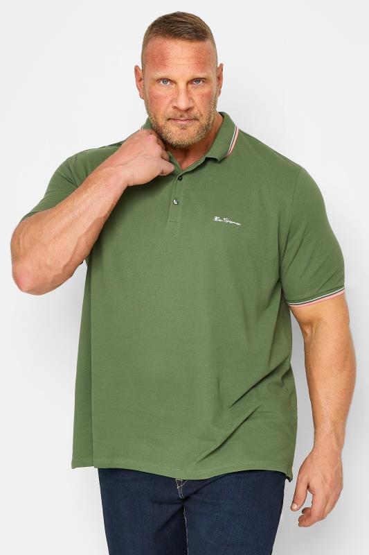 BEN SHERMAN Big & Tall Rich Fern Green Signature Tipped Polo Shirt | BadRhino  1