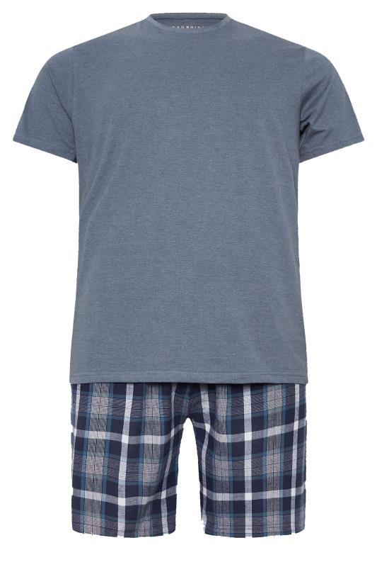 Men's  BadRhino Big & Tall Blue Checked Shorts and T-Shirt Pyjama Set