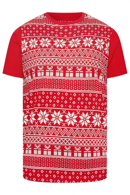 BadRhino Big & Tall Red Fairisle Christmas Graphic T-Shirt | BadRhino 3