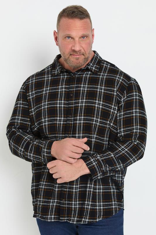 JACK & JONES Big & Tall Black Flannel Checked Shirt | BadRhino 1