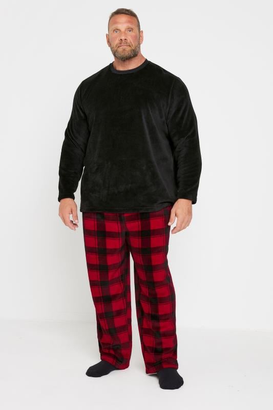 Men's  BadRhino Big & Tall Black & Red Tartan Fleece Pyjama Set