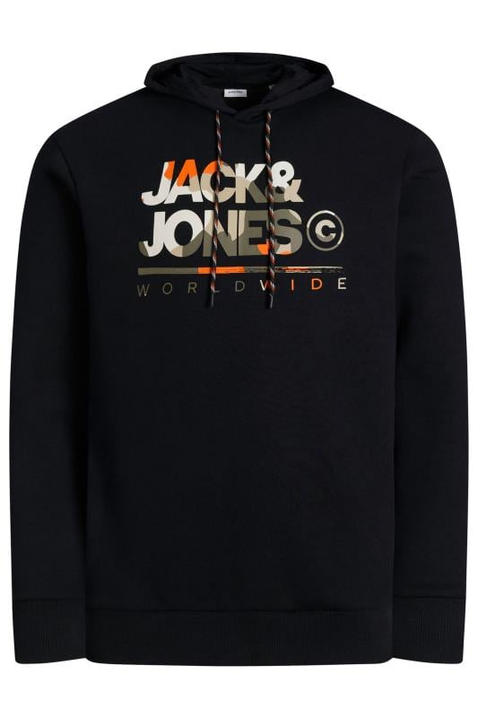 JACK & JONES Big & Tall Black Logo Drawstring Hoodie | BadRhino 1