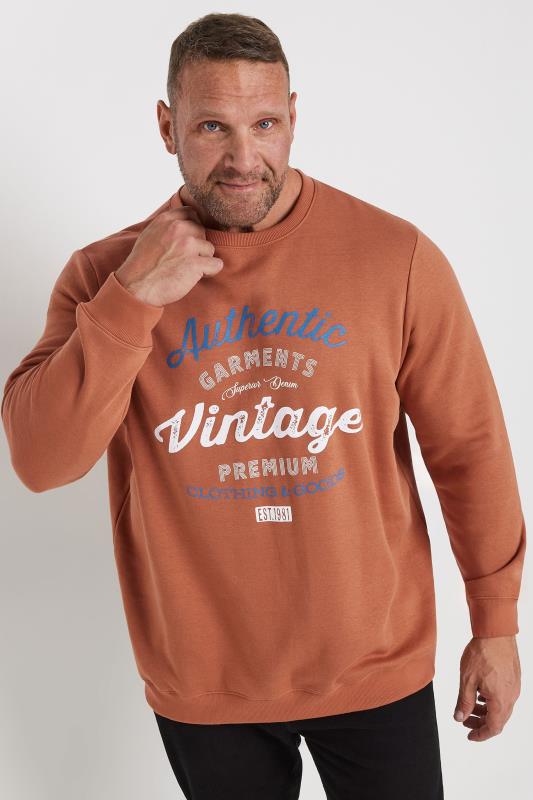 BadRhino Big & Tall Rust Orange 'Authentic Vintage' Graphic Sweatshirt | BadRhino 1