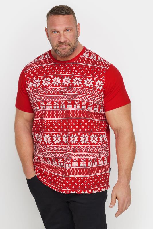 BadRhino Big & Tall Red Fairisle Christmas Graphic T-Shirt | BadRhino 1