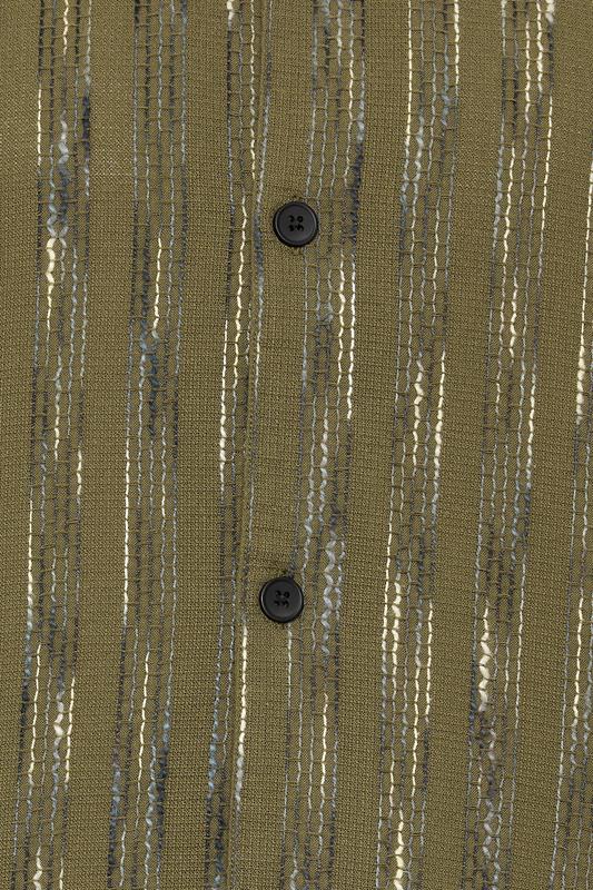BadRhino Big & Tall Khaki Green Knitted Detail Revere Shirt | BadRhino 7