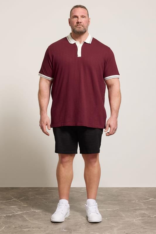 BadRhino Big & Tall Wine Red Mini Check Tipped Polo Shirt | BadRhino 1