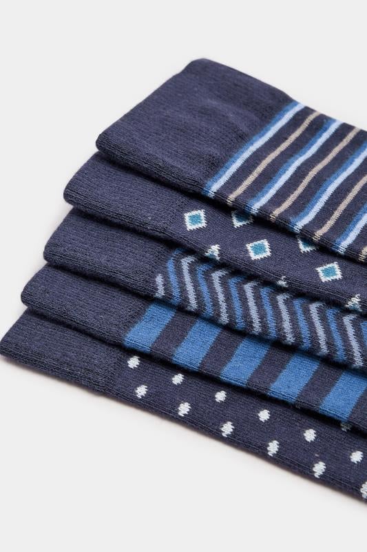 BadRhino 5 PACK Navy Blue Stripe & Spot Print Ankle Socks | BadRhino 2