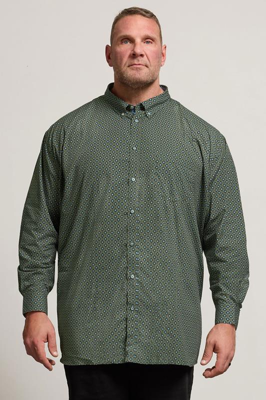 Men's  KAM Big & Tall Forest Green Geometric Shirt