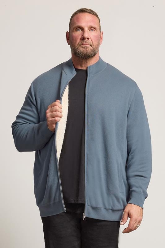 BadRhino Big & Tall Blue Knitted Borg Zip Up | BadRhino 2
